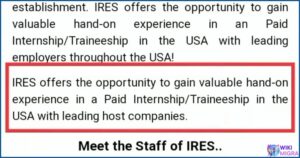 IRES Paid InternshipTraineeship program in the USA, offering hands-on experience with leading employers. Includes 'Meet the Staff' section.