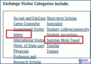 U.S. J-1 Visa Exchange Visitor Program categories, including Au Pair, Camp Counselor, Summer Work Travel, Teacher (Dept. of State use), Student, and Trainee.